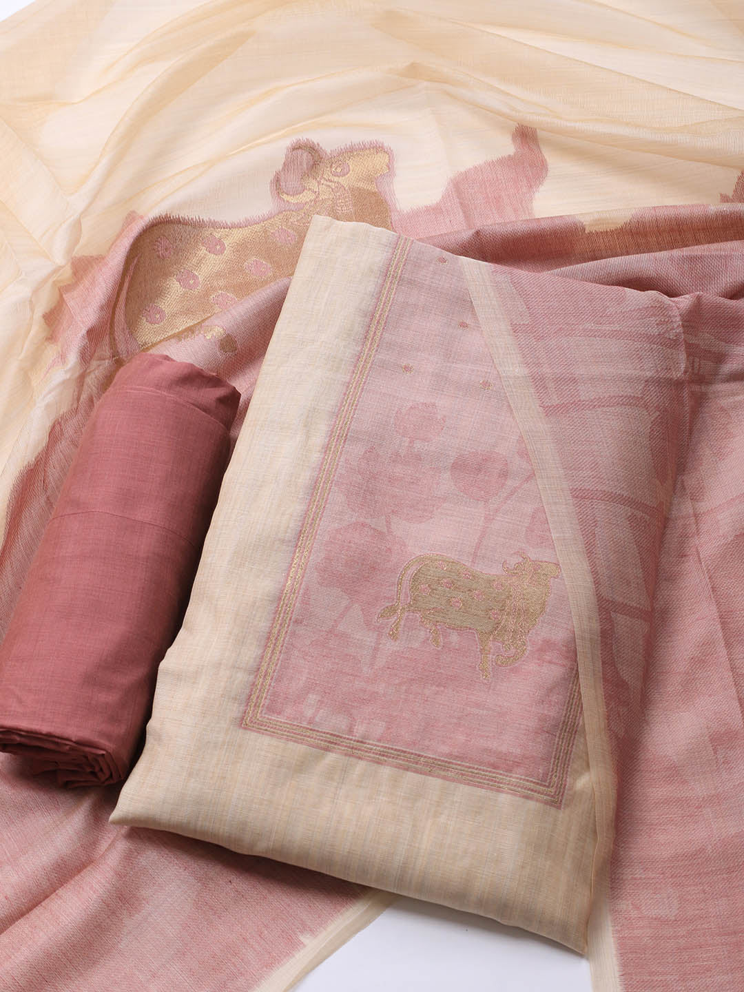 Jamdhani Chanderi Unstitched Suit Piece With Dupatta