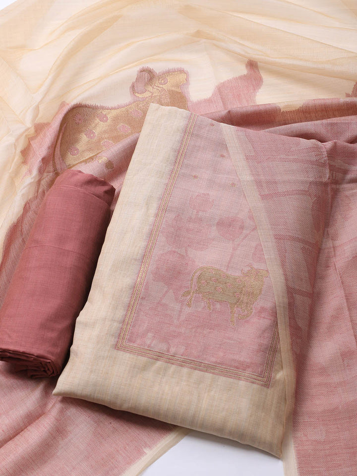Jamdhani Chanderi Unstitched Suit Piece With Dupatta