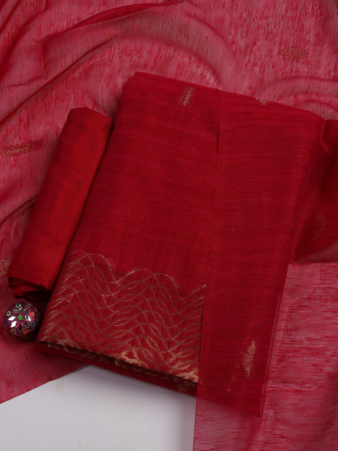 Woven Chanderi Unstitched Suit Piece With Dupatta