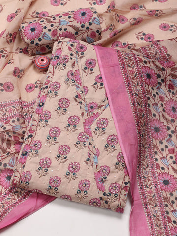 Floral Printed Cotton Unstitched Suit Piece With Dupatta