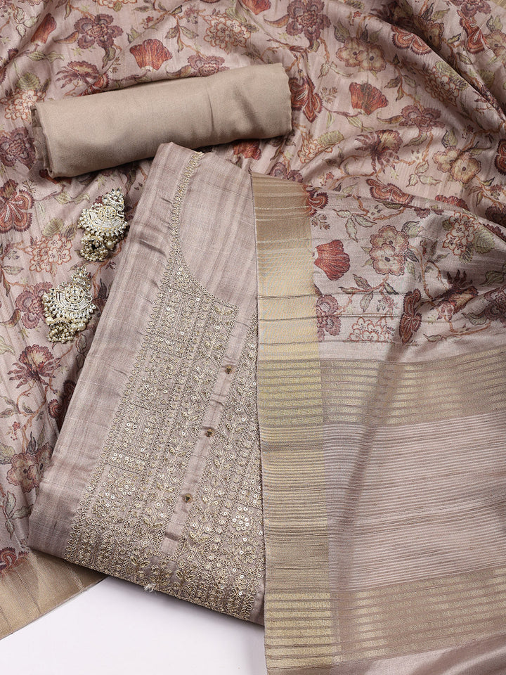 Neck Embroidered Tissue Unstitched Suit With Dupatta
