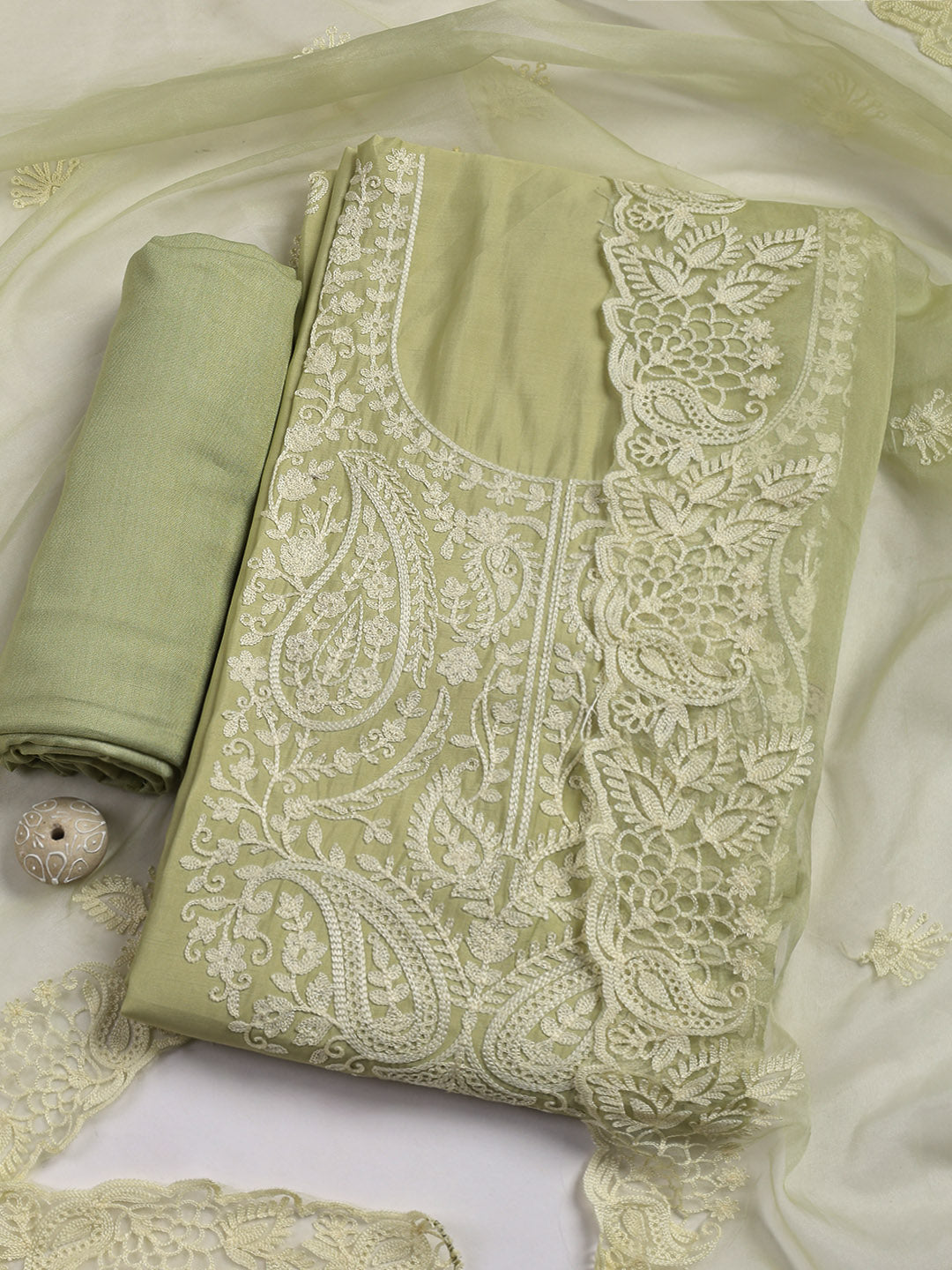 Cotton Blend Unstitched Suit Piece With Dupatta