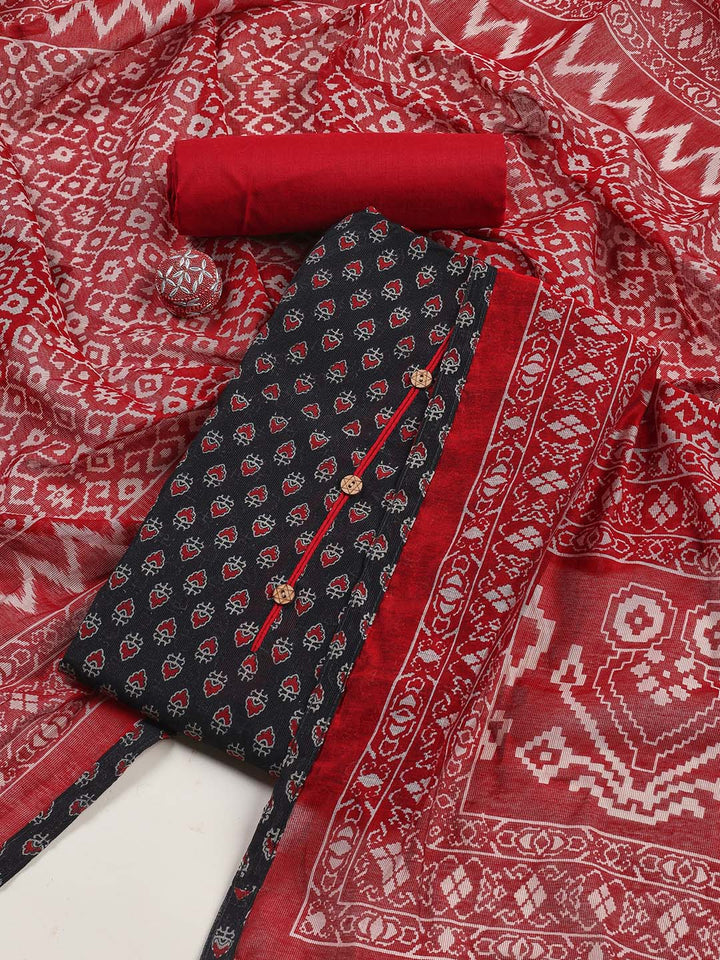 Printed Cotton Blend Unstitched Suit With Dupatta