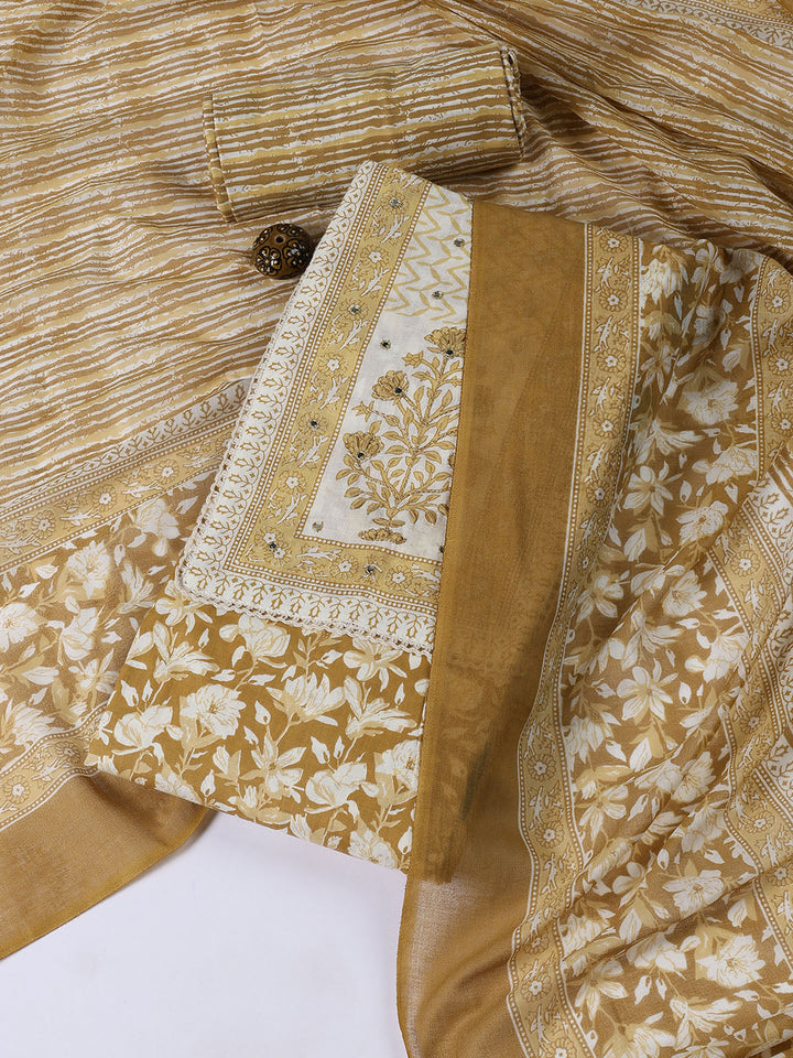 Printed Cotton Blend Unstitched Suit With Dupatta