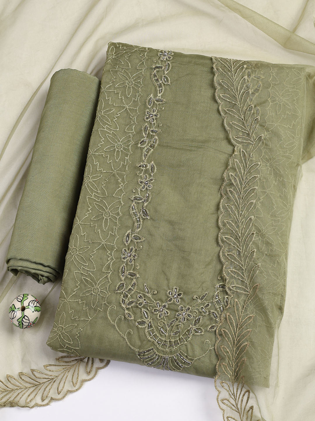 Neck Embroidered Organza Unstitched Suit Piece With Dupatta