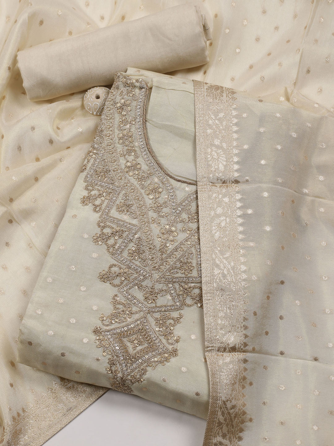 Neck Embroidered Tissue Unstitched Suit With Dupatta