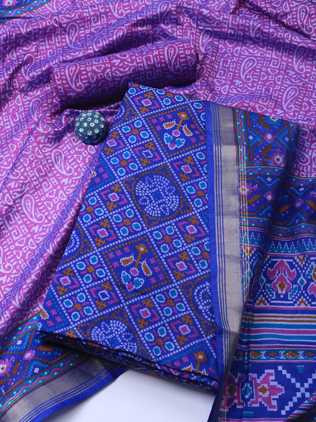 Art Silk Unstitched Suit Piece With Dupatta