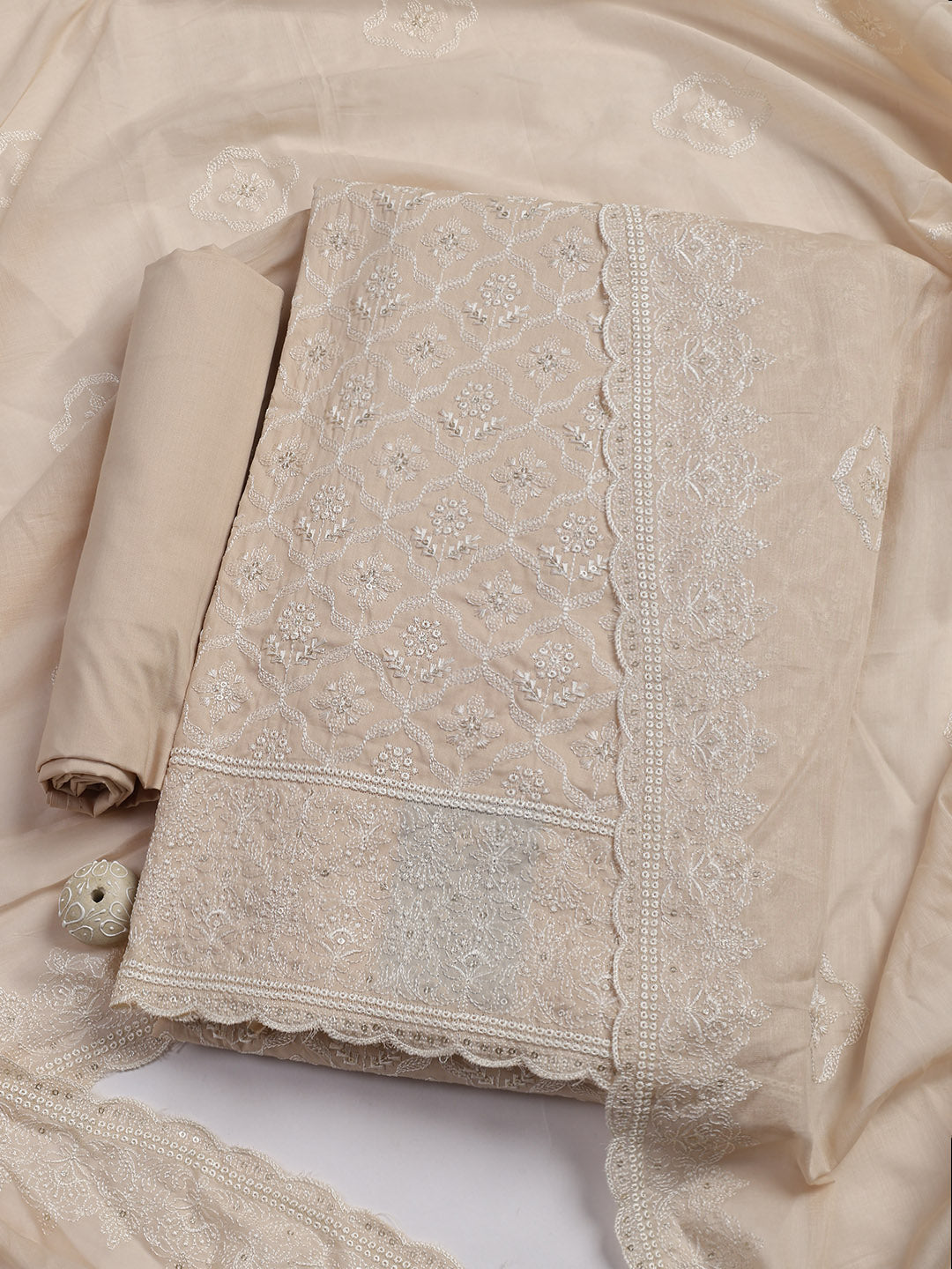 Embroidered Cotton Blend Unstitched Suit Piece With Dupatta