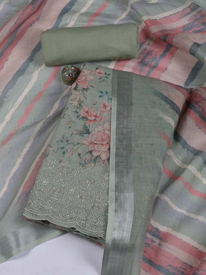 Printed Linen Unstitched Suit Piece With Dupatta