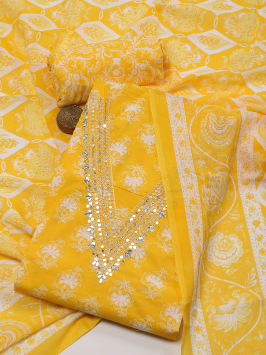 Neck Embroidered Cotton Unstitched Suit With Dupatta