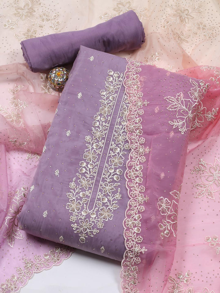 Neck Embroidery Organza Unstitched Suit Piece With Dupatta