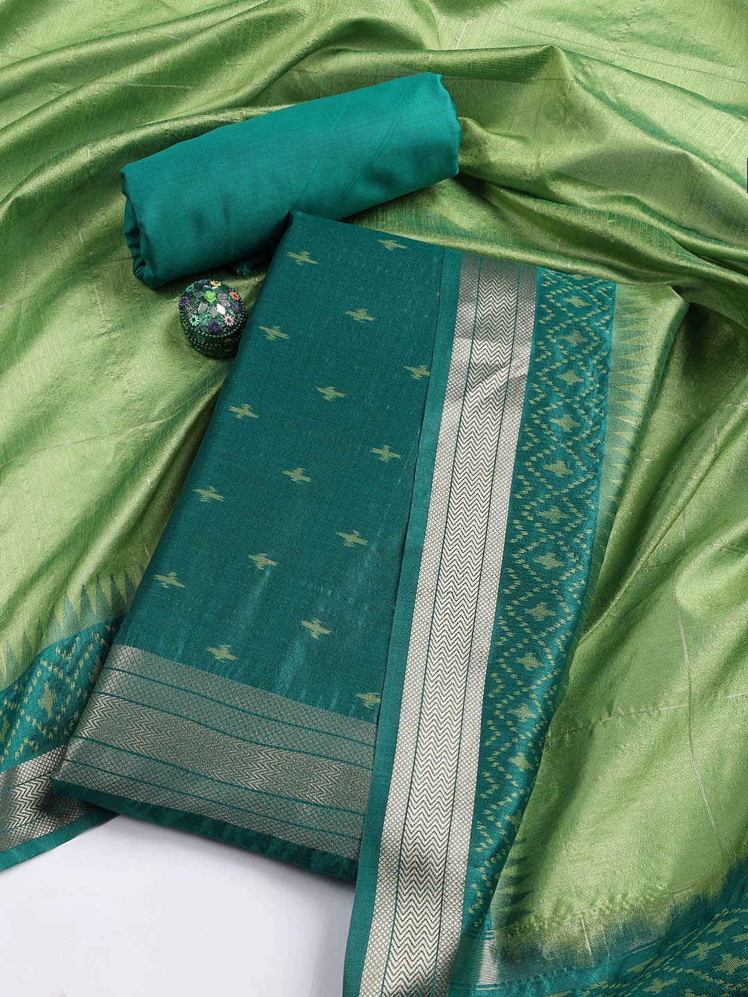 Woven Chanderi Unstitched Suit Piece With Dupatta