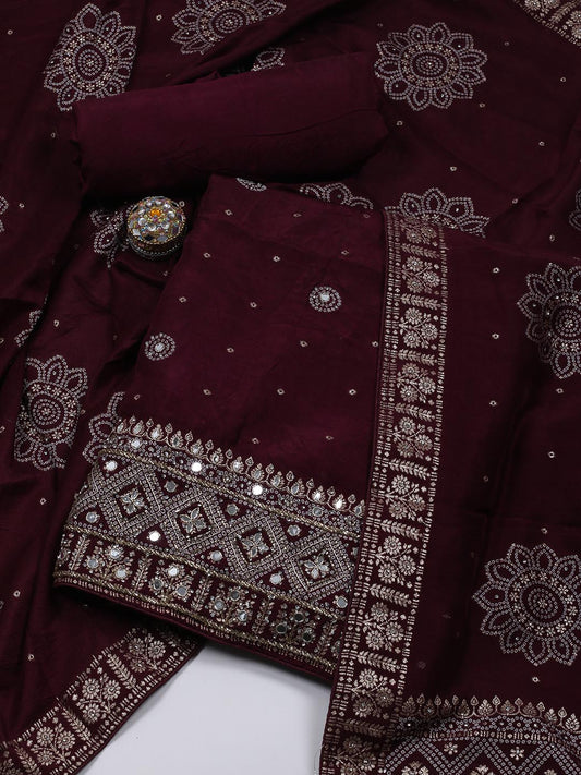 Woven Art Silk Unstitched Suit Piece With Dupatta