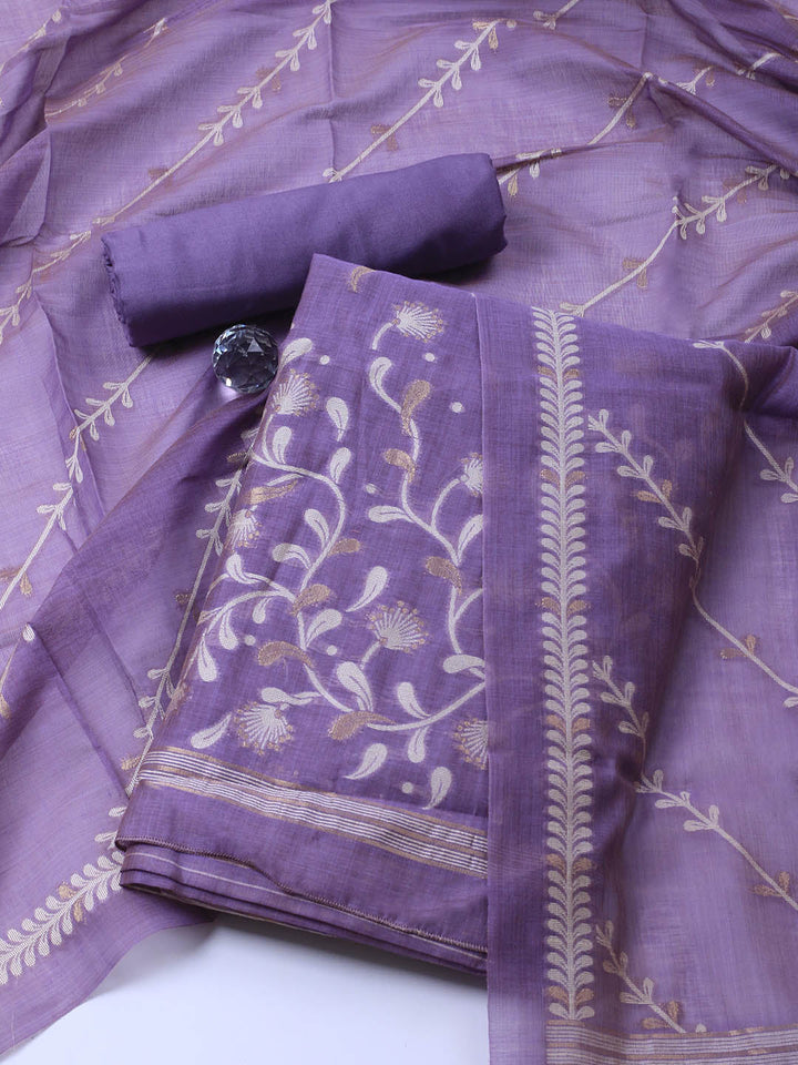 Neck Embroidery Chanderi Unstitched Suit With Dupatta