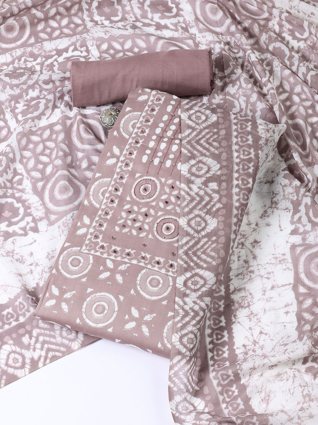 Printed Cotton Blend Unstitched Suit With Dupatta