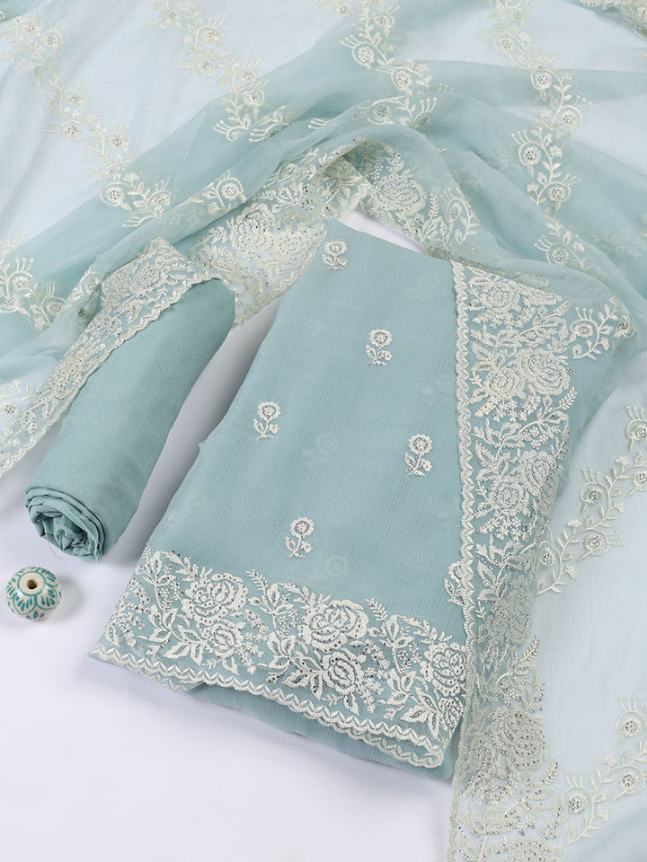 Embroidered Organza Unstitched Suit With Dupatta
