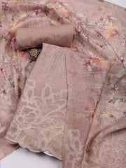 Embroidery Linen Unstitched Suit With Dupatta