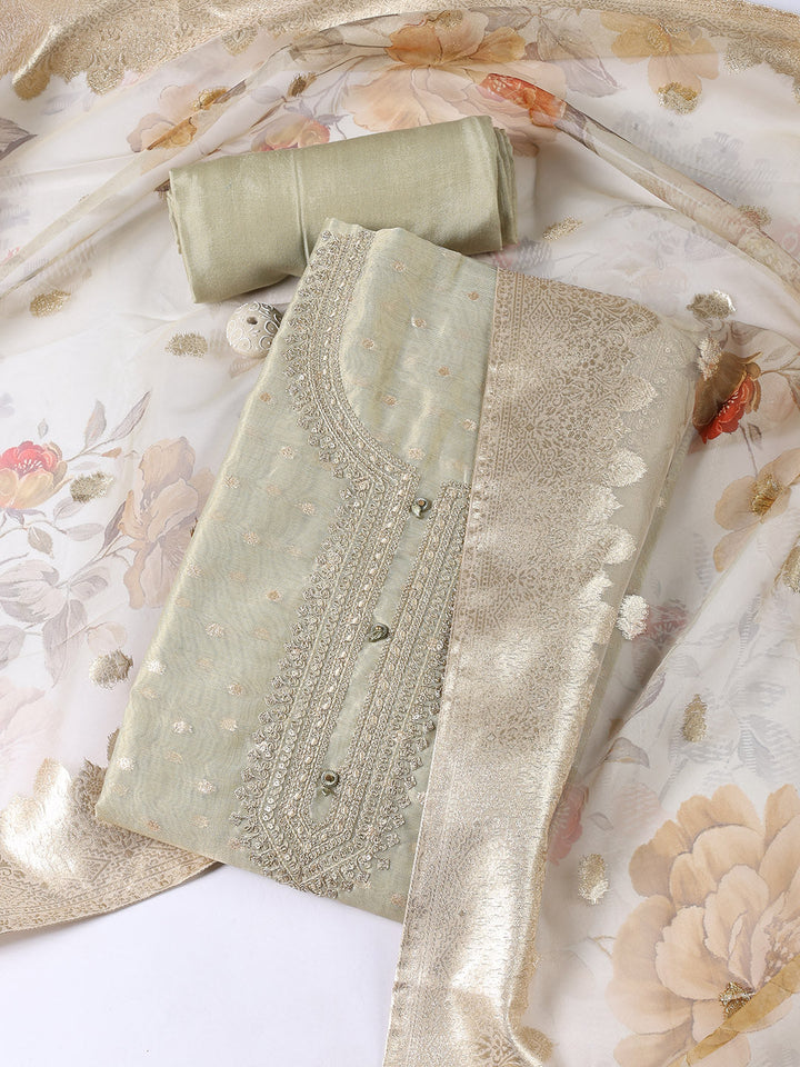 Neck Embroidered Tissue Unstitched Suit Piece With Dupatta
