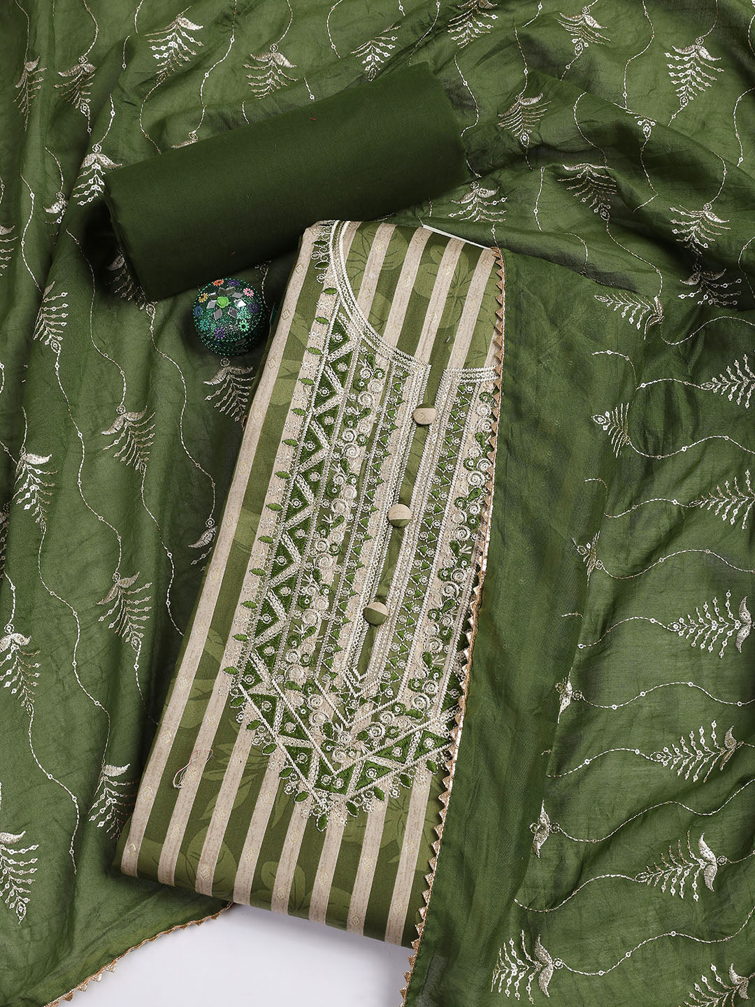 Neck Embroidered Cotton Blend Unstitched Suit Piece With Dupatta