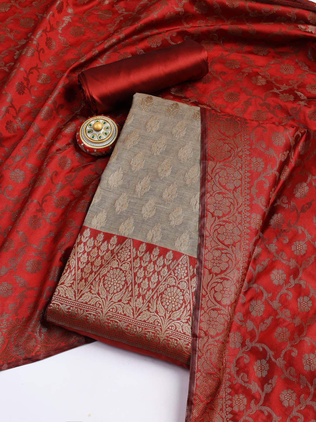 Woven Chanderi Unstitched Suit With Dupatta