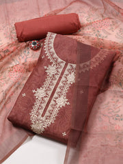 Embroidered Chanderi Unstitched Suit Piece With Dupatta