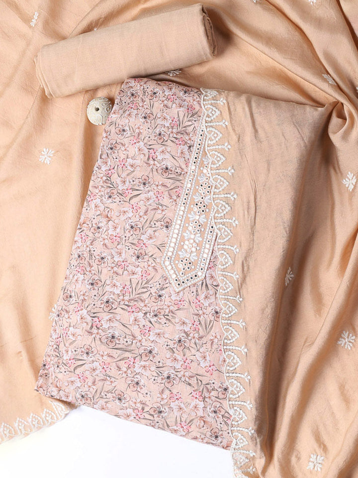 Printed Cotton Blend Unstitched Suit With Dupatta
