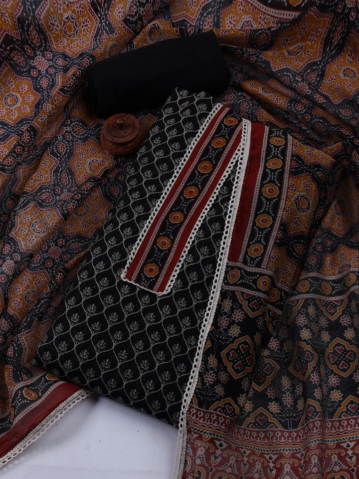 Printed Cotton Blend Unstitched Suit With Dupatta