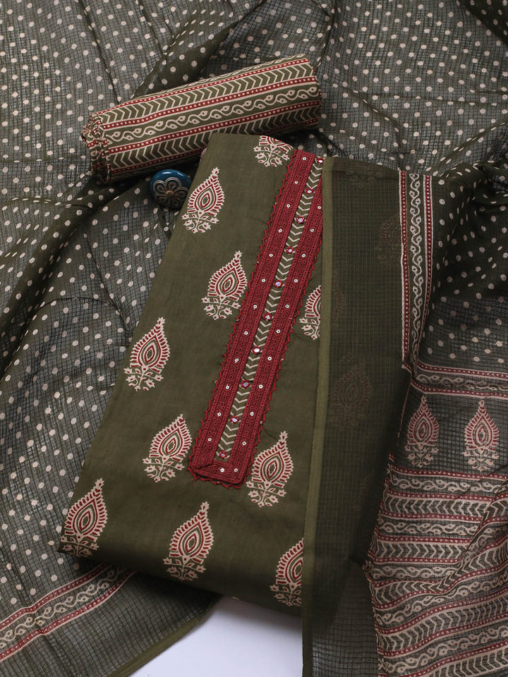 Printed Cotton Blend Unstitched Suit Piece With Dupatta