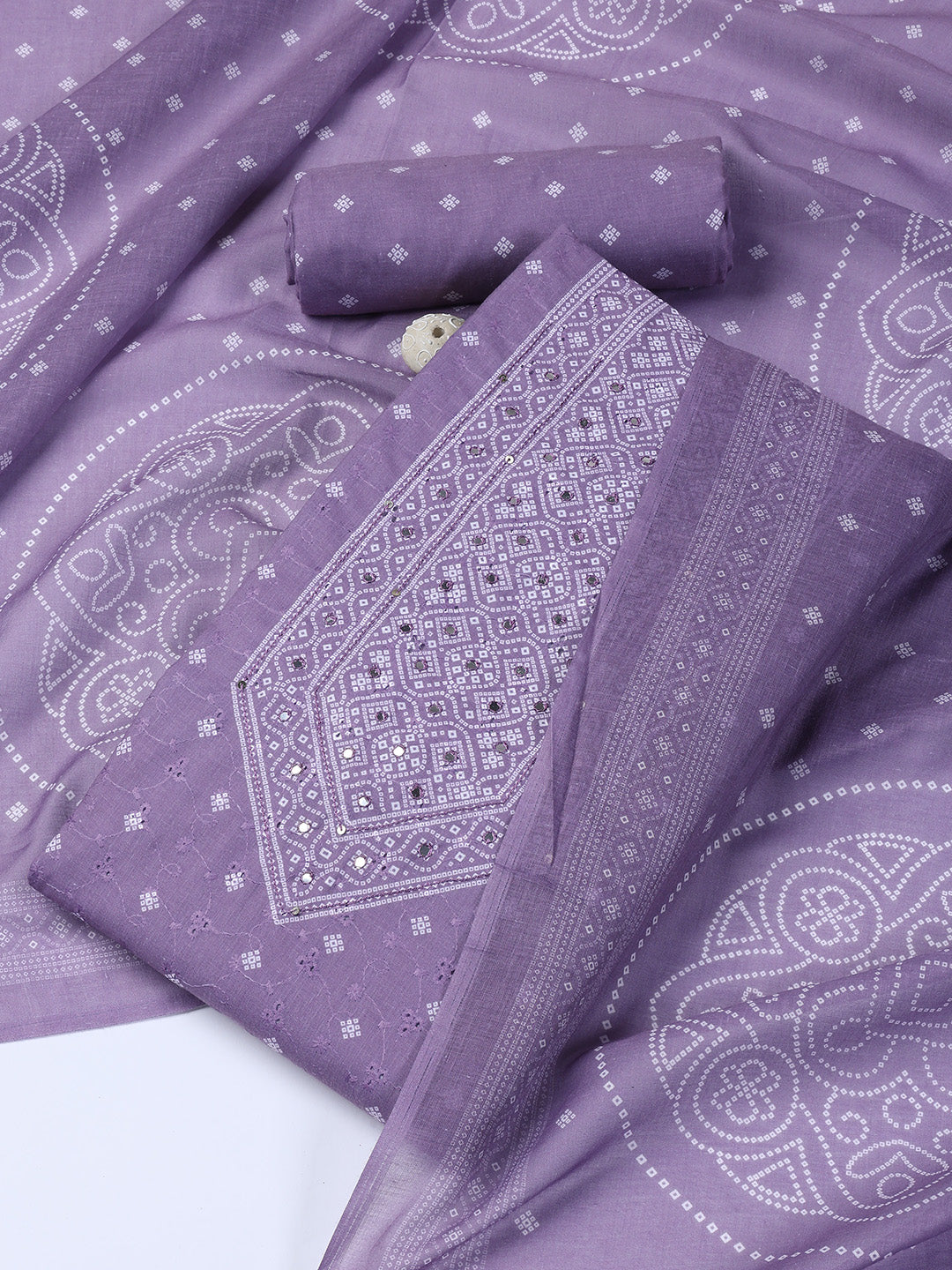 Neck Work Cotton Blend Unstitched Suit With Dupatta