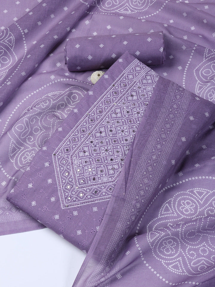 Neck Work Cotton Blend Unstitched Suit With Dupatta