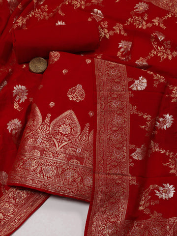 Ethnic Motifs Woven Chanderi Unstitched Suit With Dupatta