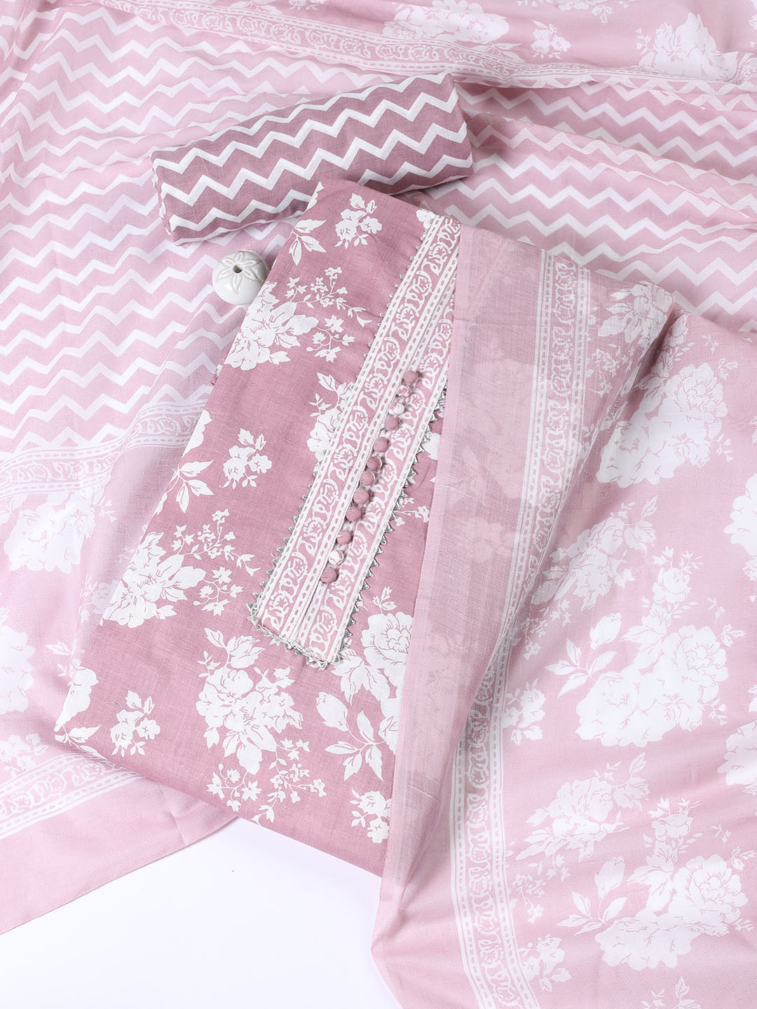 Neck Patti Cotton Blend Unstitched Suit With Dupatta