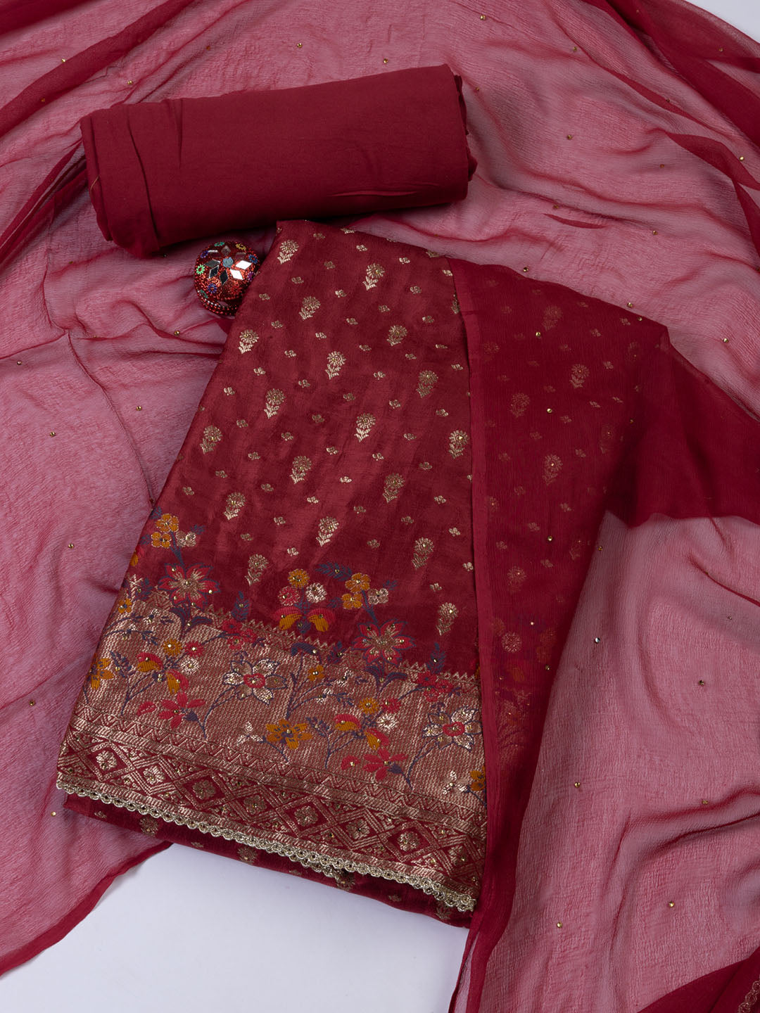 Woven Work Chanderi Unstitched Suit With Dupatta
