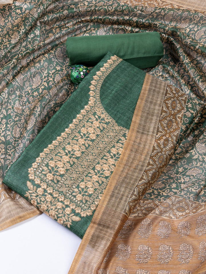 Neck Embroidered Chanderi Unstitched Suit With Dupatta