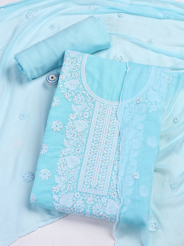 Embroidered Cotton Blend Unstitched Suit Piece With Dupatta