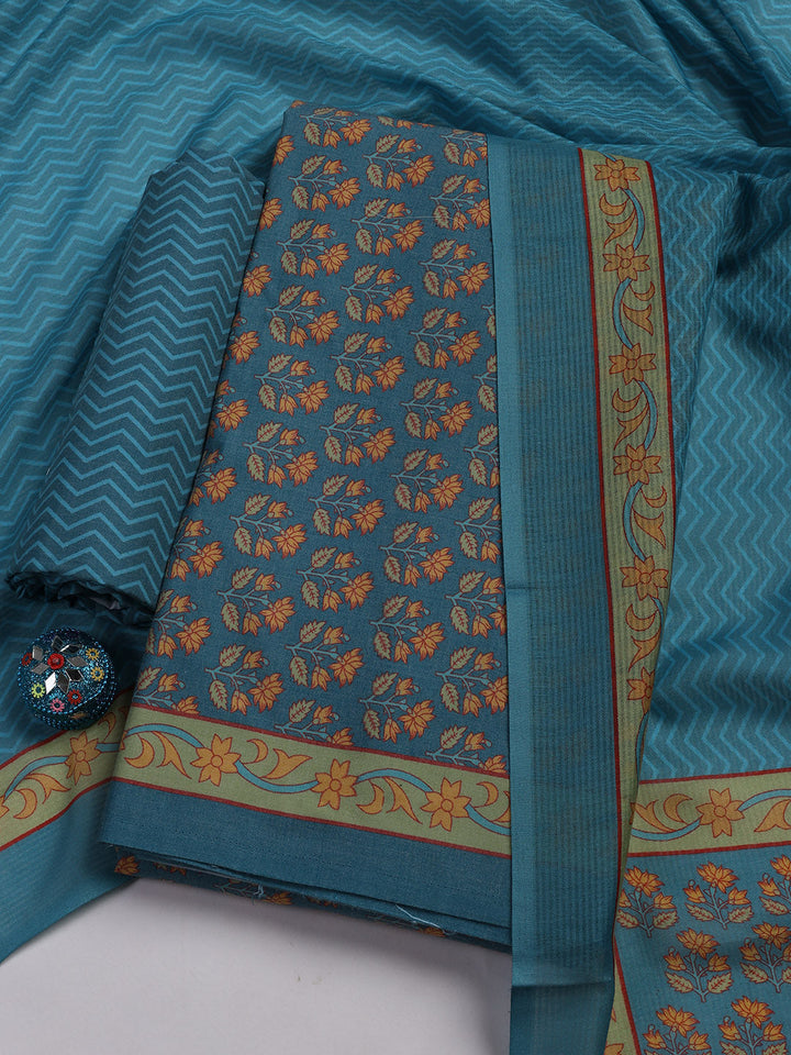 Printed Cotton Blend Unstitched Suit Piece With Dupatta