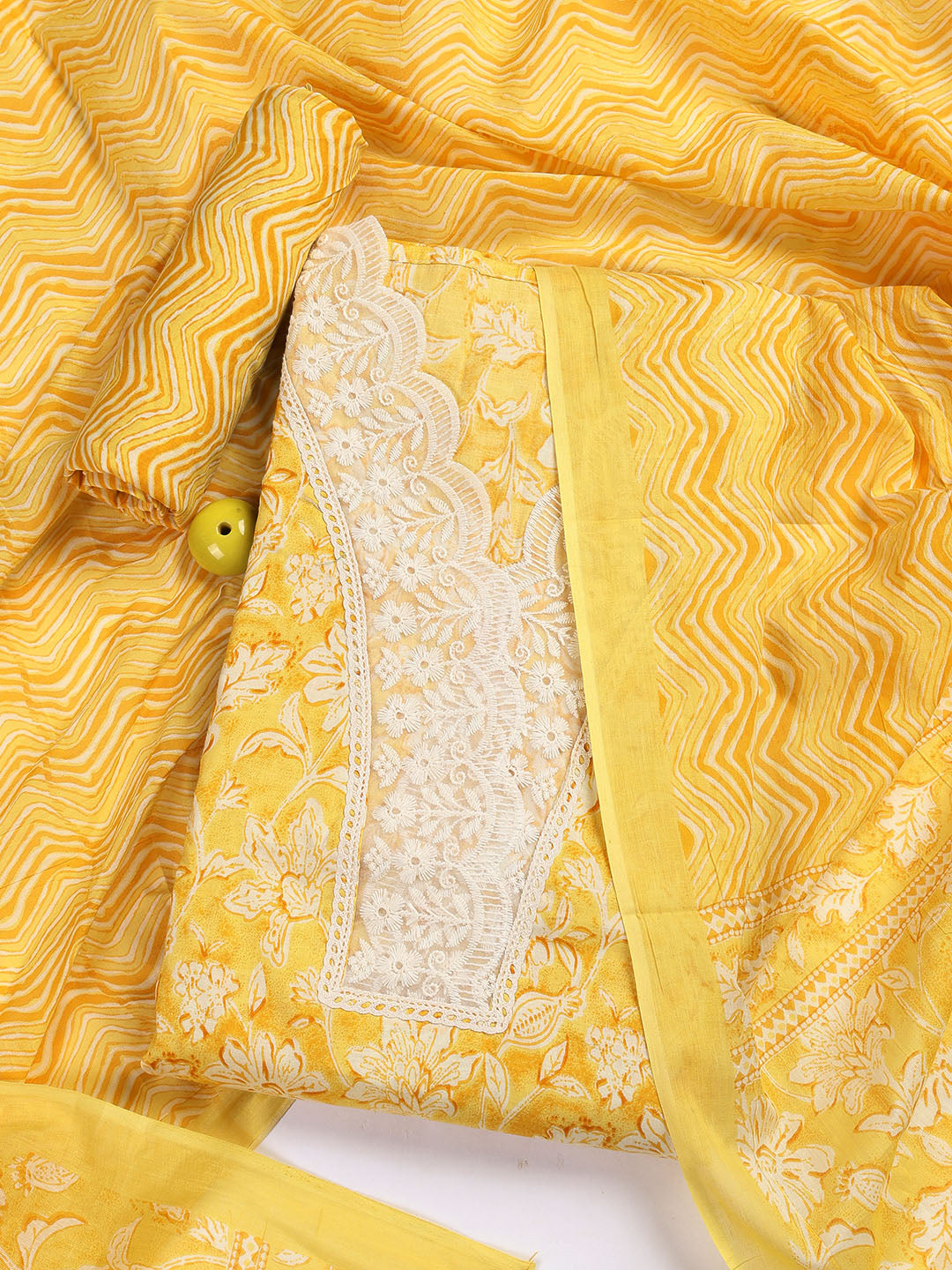 Cotton Blend Unstitched Suit Piece With Dupatta