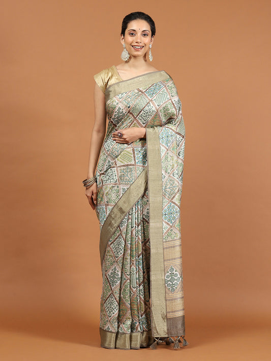 Digital Floral Printed Tussar Saree