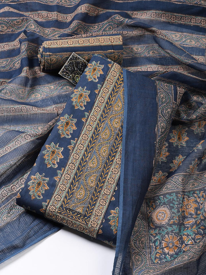Printed Cotton Blend Unstitched Suit Piece With Dupatta