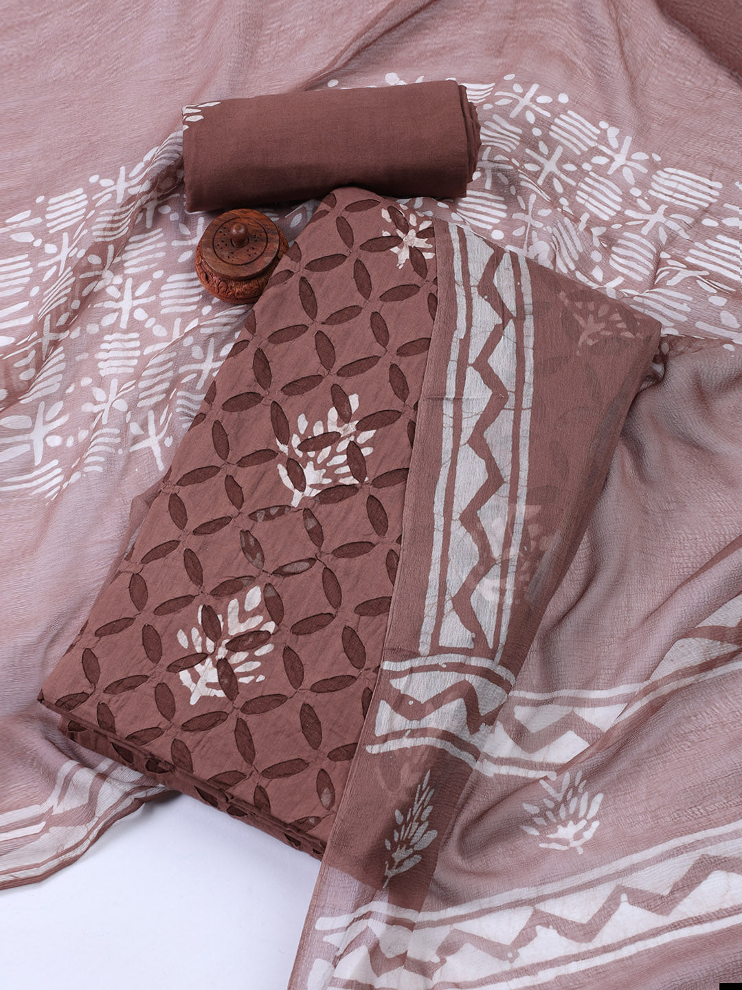 Printed Chanderi Unstitched Suit Piece With Dupatta