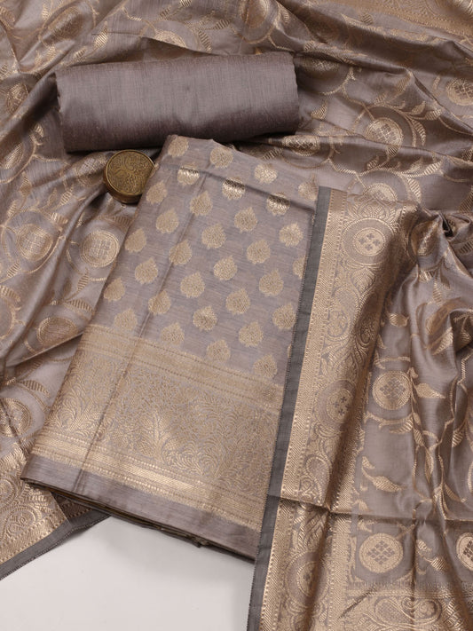 Woven Banarasi Chanderi Unstitched Suit With Dupatta