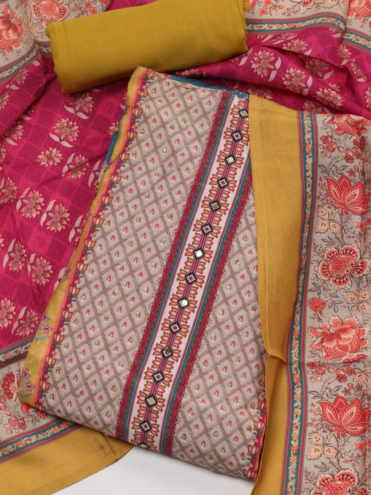 Printed Chanderi Unstitched Suit With Dupatta