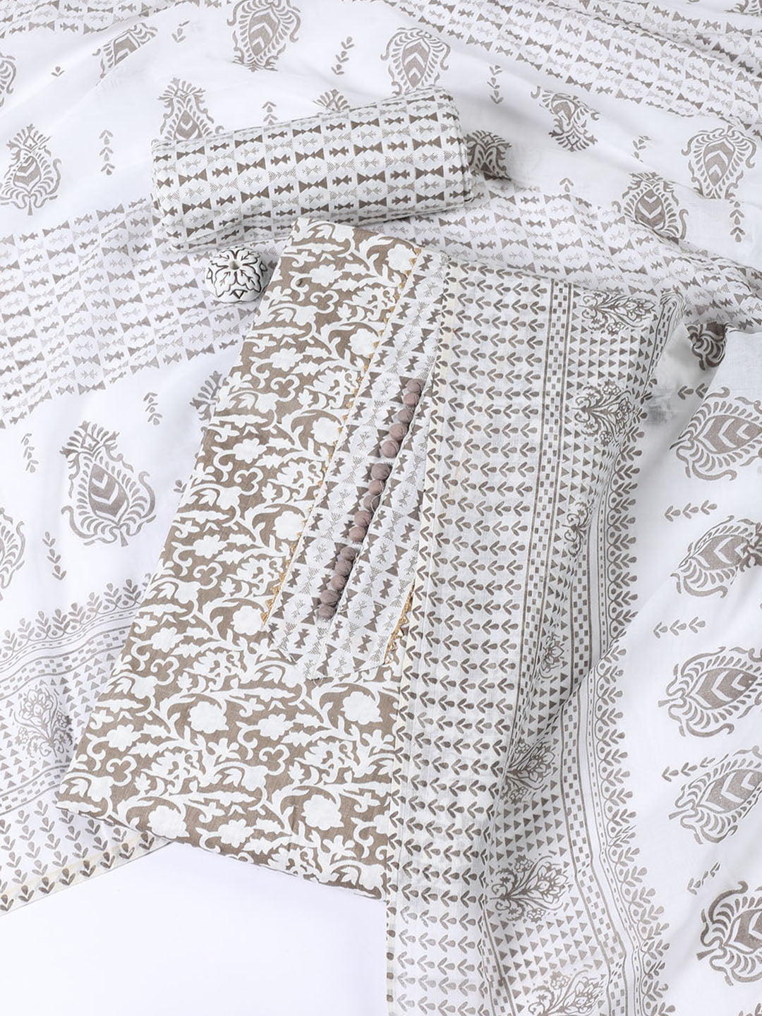 Printed Cotton Blend Unstitched Suit With Dupatta