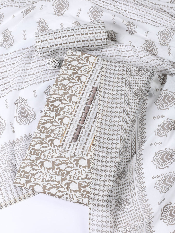 Printed Cotton Blend Unstitched Suit With Dupatta