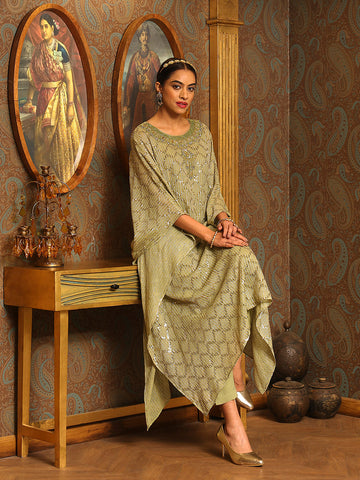 Sequin Embroidered Georgette Kaftan Kurti With Pants