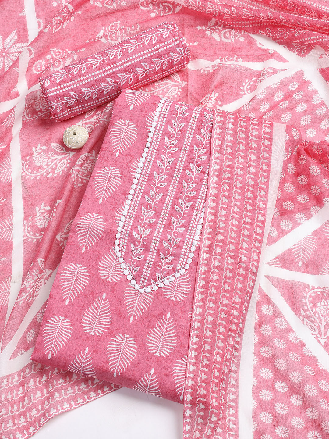 Printed Cotton Blend Unstitched Suit With Dupatta