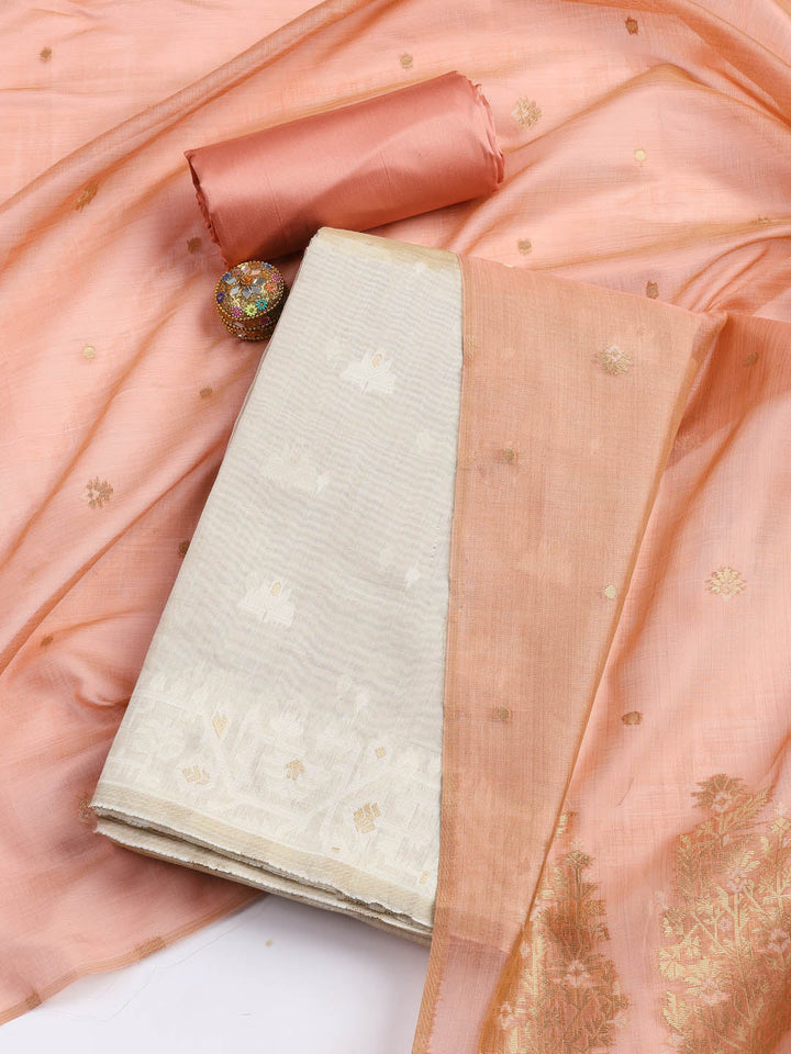 Jamdani Work Chanderi Unstitched Suit Piece With Dupatta