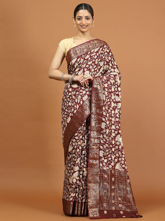 Patola Zari Border Printed Cotton Blend Woven Saree