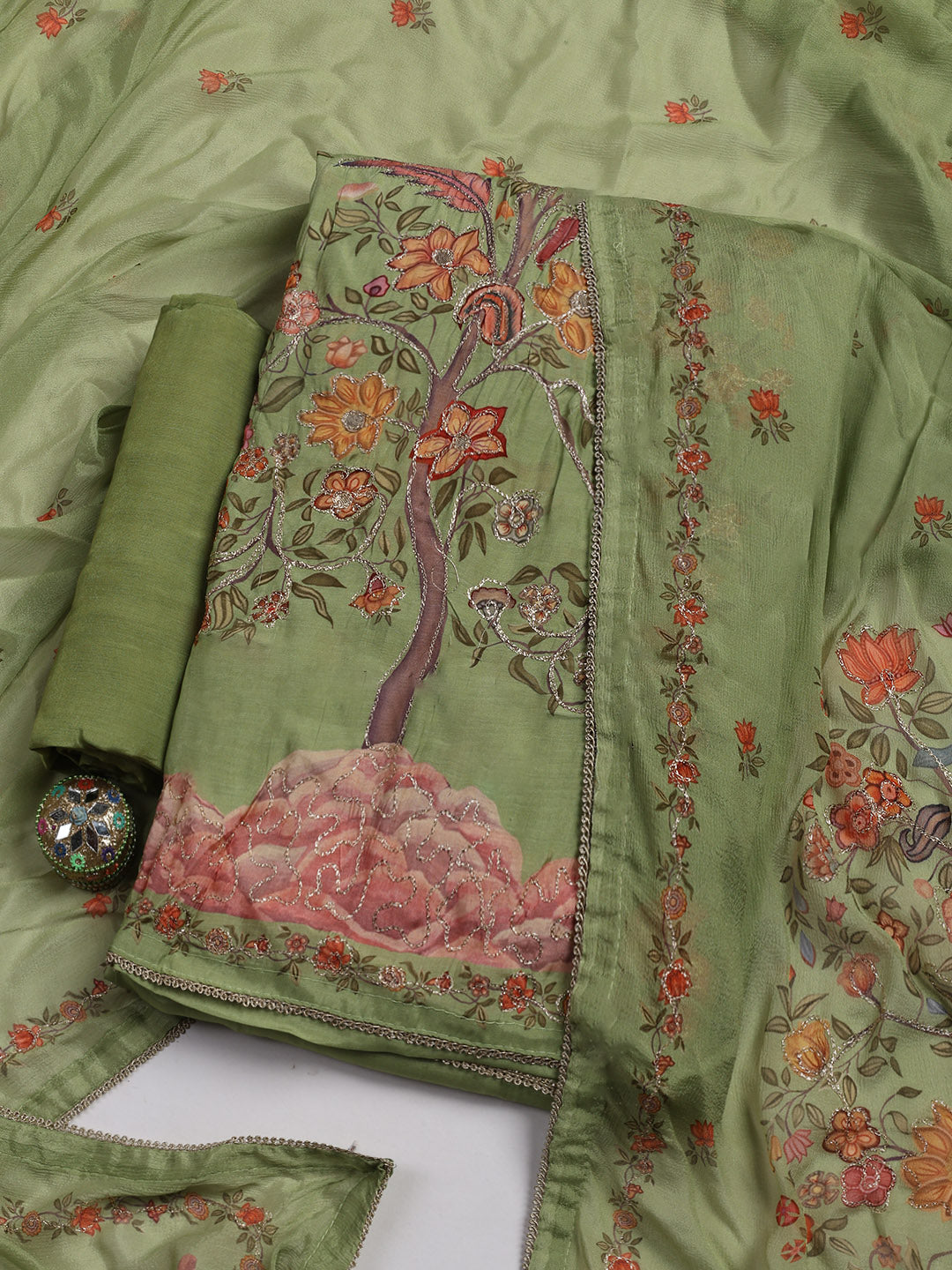 Gota Work Muslin Unstitched Suit Piece With Dupatta