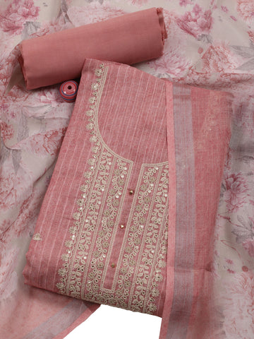 Neck Embroidered Tissue Unstitched Suit With Dupatta